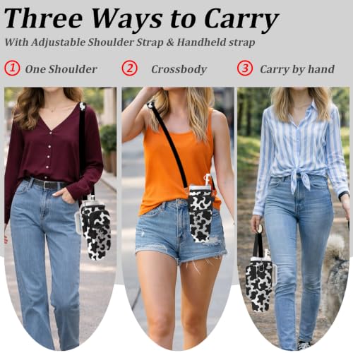 Water Bottle Carrier Bag for Stanley 40/30oz Cup Tumbler with Phone Pocket,Insulated Crossbody Water Bottle Holder with Adjustable Strap,Water Bottle Sling Pouch for Hiking Walking Camping Accessories - color: Cow Pattern