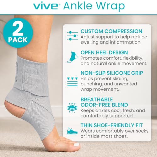 Vive Ankle Wrap (2 Pack) - Strap Heel Brace Stabilizer for Sprained Foot - color: Gray