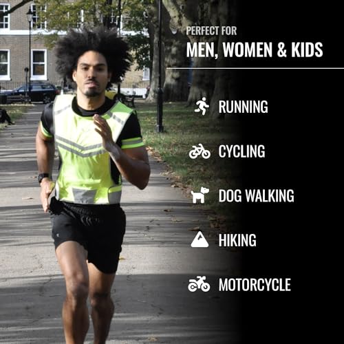 Reflective Running Vest with Pocket & 2 Bands, High-Visibility - color: Yellow, size: Small