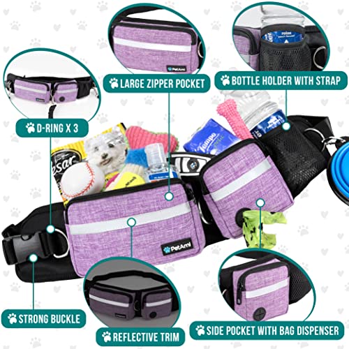 PetAmi Hands Free Dog Leash with Waist Running Belt Bag, Single (Purple) - color: Purple, size: 1 Leash
