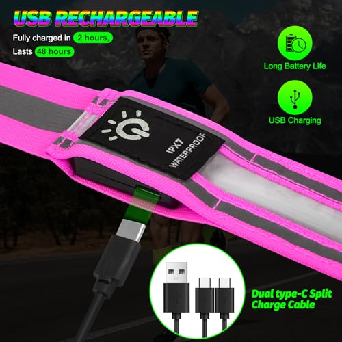 2PCS LED Armband for Running and Walking at Night Safety Gear - color: Pink
