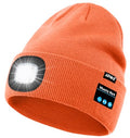ATNKE LED Lighted Bluetooth Beanie Hat,USB Rechargeable 4 LED Wireless Music Running Headlamp Cap Gift for Men and Women - color: #Bright Orange