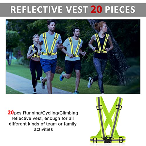 Reflective Vest - Running Vest Reflector, Reflective Running Vest with Safety Straps, High Visibility Reflector - color: P-20pcs Green