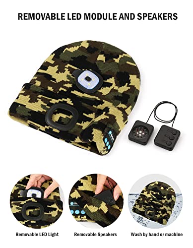 Wmcaps Bluetooth Beanie with LED Light and Headphones, Christmas Tech Gifts - color: Dark Grey