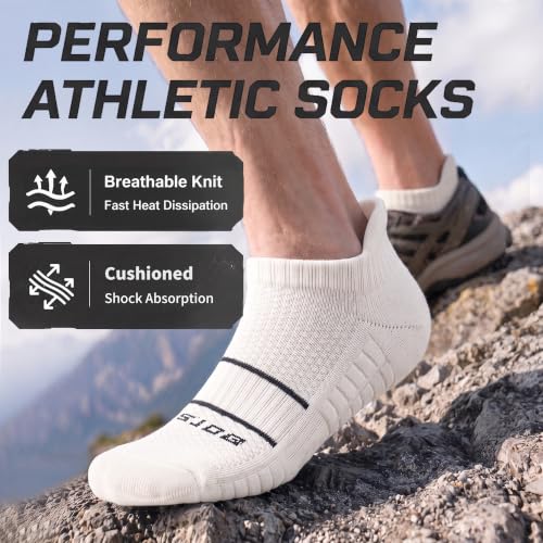 Running Socks Men Size 10-13 Ankle Height with Heel Tab for Athletic - color: 6 Off White, size: Large
