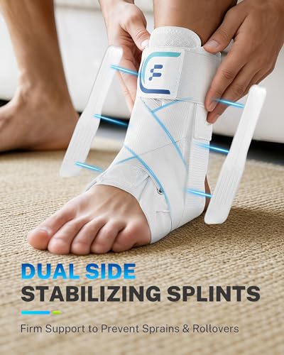 Ankle Brace for Men Women with Removable Side Splints Figure 8 Strap - color: White, size: L