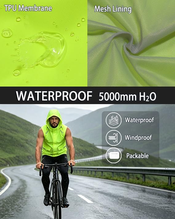 Little Donkey Andy Men's Hooded Cycling Vest - color: Fluorescent Yellow, size: Large