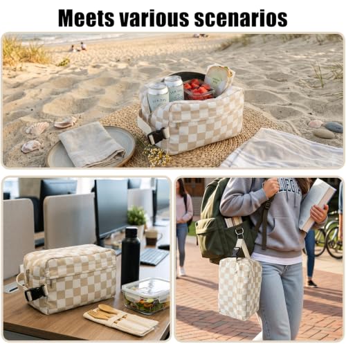 Leakproof Freezable Snack Bag Reusable Cooler Insulated Lunch Box - color: Beige Checkerboard