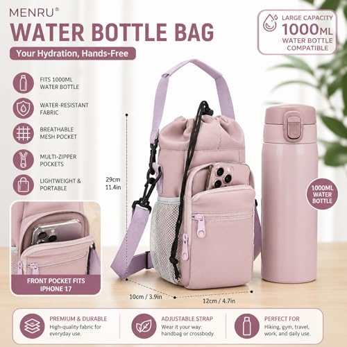 2 Pack Water Bottle Holder Bag with Strap for 30-40 Oz Bottles - color: blue and purple