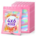 ANZNKU Holographic Mylar Bags 4x6 Pink Resealable 50PCS Candy Goodie Bags - color: Holographic Pink, size: 4x6 Inch