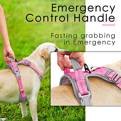 ThinkPet No Pull Harness for Small Medium Large Dogs, Reflective Padded Vest with Handle, Adjustable Star Style - color: Bright Pink, size: L(Chest:19"-30")