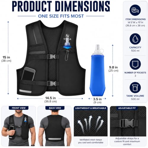 Running Vest for Women & Men with 500ml Soft Flask, Phone Pocket