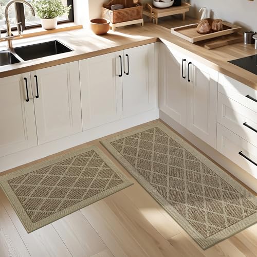 COSY HOMEER Kitchen Rugs, 2 PCS Kitchen Mats Non Slip Washable,Beige - color: Beige, size: 20"x32" + 20"x48"