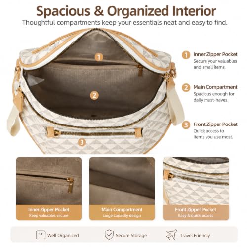 Makes Checkered Crossbody Bag Bum Bag for Women with Pouch - color: Beige Triangle