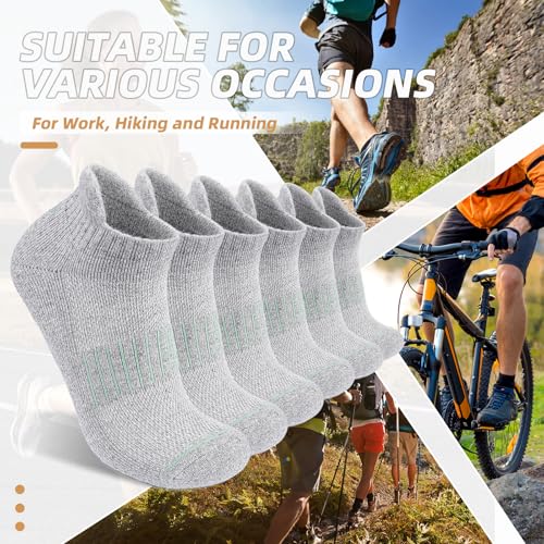 Lapulas Merino Wool Ankle Socks for Men Women, Hiking Running, 6 Pairs - color: Light Grey, size: Medium