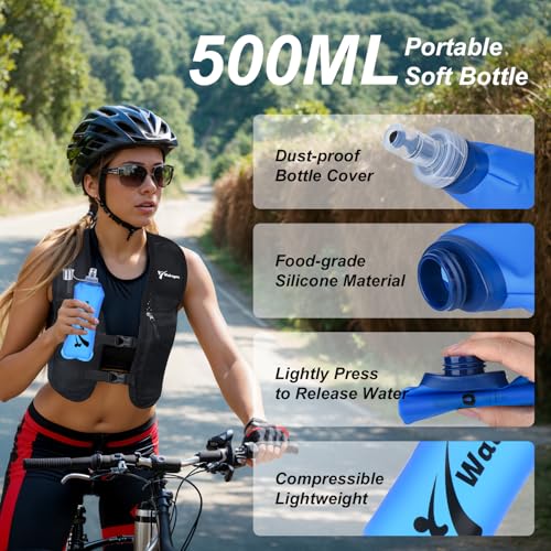 Running Vest for Women & Men, Adjustable Elasticated Sternum Straps Vest with 500ml Soft Flask, Fast and Free Reflective Running Vest, Designed for Running Marathon Trail Race Jogging Cycling - size: Medium