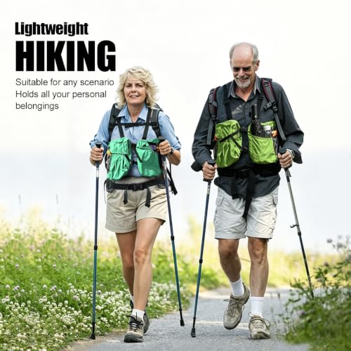 Lightweight Hiking Vest Bag, Multi‑Pocket Adjustable Running Chest Pack, Utility Outdoor Vest Pouch for Women, Men & Kids - color: Green
