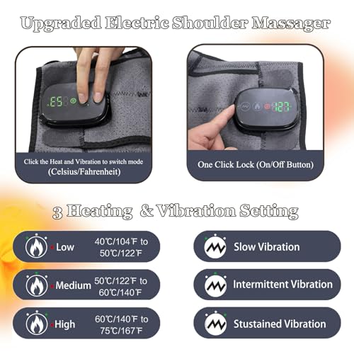 Heated Shoulder Wrap with Massage, Portable Heated Shoulder Brace for Women Men, Cordless Vibration Shoulder Heating Pad for Neck and Shoulder, 3 Heating Setting Shoulder Massager Wrap Braces