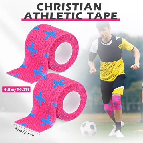 TrelaCo 2 Pack Cross Athletic Tape 2 in x 15 FT Self Adherent Wrap, Pink - color: Pink, size: Cross