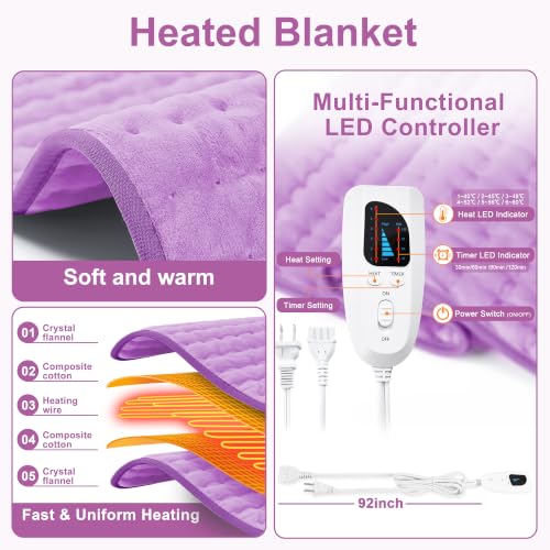 Heating Pad,Electric Heating Pad,Heating Pad for Back (Lavender, 24"x20") - color: Lavender, size: 24x20 Inch