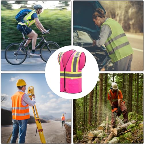 High Visibility Reflective Safety Vest with Zipper and Pockets Pink,L - color: Pink, size: Large