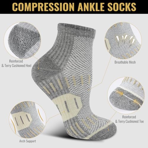 6 Pairs Copper Ankle Compression Socks for Men and Women - color: Light Grey*6, size: Small-Medium