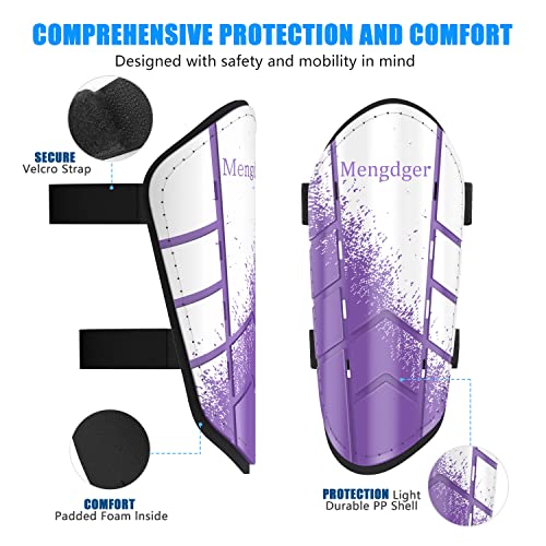 Shin Guards Soccer Youth Kids Boys Girls Toddler Shin Pads Child EVA Cushion Protection Reduce Shocks Injurie Calf Protective Gear Suitable for 4 5 6 7 8 9 10 11 12 Years Old - color: Purple+White, size: Medium