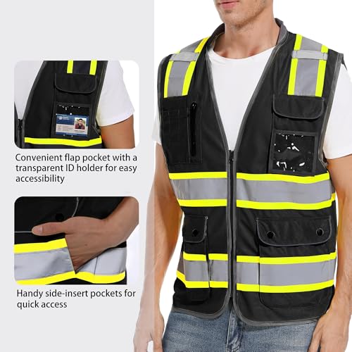 ArcRidge Reflective Safety Vest for Men and Women - High Visibility Construction Vest - Dual Tone Reflective Strips - color: Black, size: XX-Large
