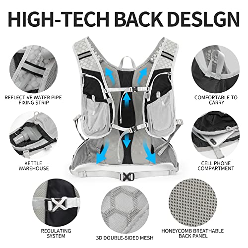 IX INOXTO Hydration Pack Backpack, Lightweight Water Backpack with 2L Hydration Bladder Daypack for Men Women,Running Hydration Vest for Trail Running Hiking Cycling Race Climbing - color: Black grey - 2L