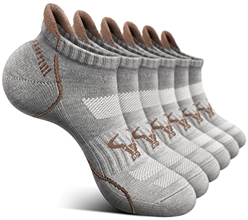 BULLIANT Men Running Ankle Socks 6Pack-Cushioned Support-Low Cut No Show - color: 6pairs-gray Heather /Tiger Eye3001, size: 10-12