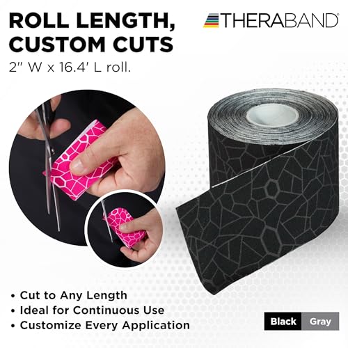 THERABAND Kinesiology Tape, Shoulder & Knee, 2'' X 16.4' Roll, Black/Gray - color: Black/Gray, size: 2" x 16.4, style: 1 Roll