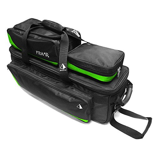 Pyramid Path Triple Tote Roller Plus Bowling Bag with Detachable Shoe Bag (Fits US Mens Size 15), Accessory and Side Pocket, Lightweight Travel Design - color: Black/Lime Green