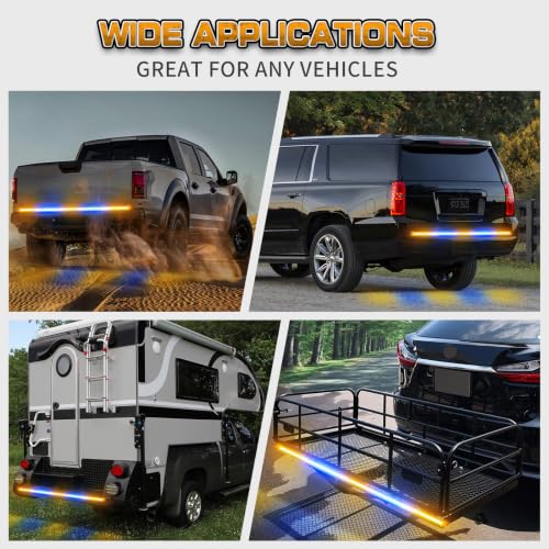 XRIDONSEN 60 inch Tailgate Lights Strip Blue Amber Strobe Lights - color: Amber/Blue