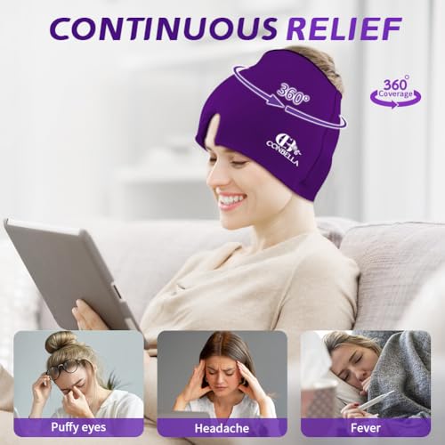 Migraine Relief Cap, Soothing Headache Ice Face Mask Products - color: Pink+purple