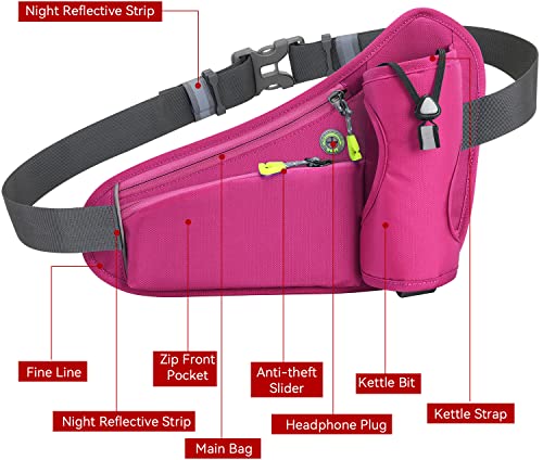 Fanny Running Belt Waist Crossbody BumBags for Running Hiking Travel Workout Adjustable Buckle Strap for Women (Rose Red) - color: Rose Red
