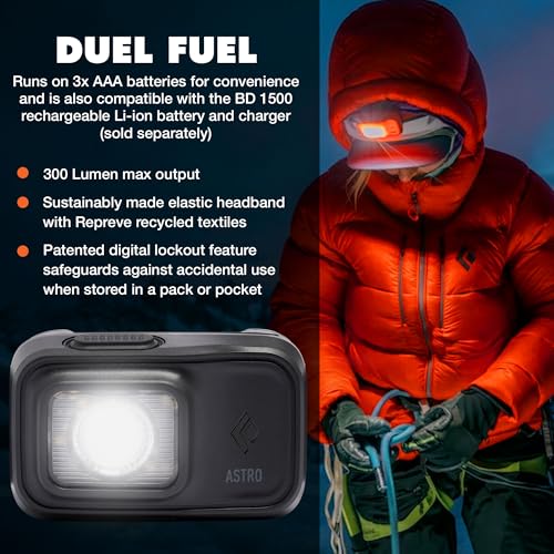 BLACK DIAMOND Astro 300 Headlamp, AAA Powered Dimmable Bright, BD Ops Black - color: BD Ops Black, size: 300 (AAA Powered)