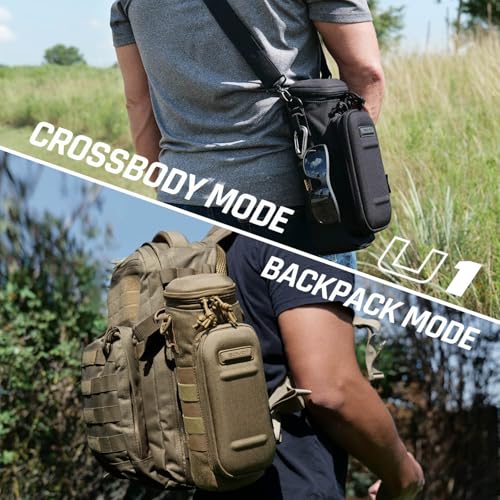 GOVO U1 Water Bottle Pouch with Zippered Hardshell Cap, Fits Up to 40oz Bottle, Molle System, Heavy Duty, Made With 100% Nylon - color: Tan