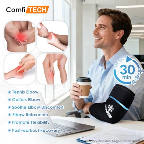 ComfiTECH Dual-Gel Elbow Ice Pack Wrap for Arm, Knee & Calf, L - size: L-Dual-Gel