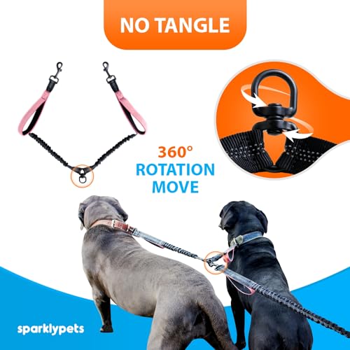 SparklyPets Hands Free Dual Dog Leash, Medium & Large (Pink) - color: Pink, size: 2 dogs M/L