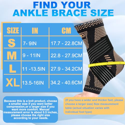 LISEPWU Copper Ankle Brace for Men & Women, Adjustable Compression Bandage - color: Black, size: Large