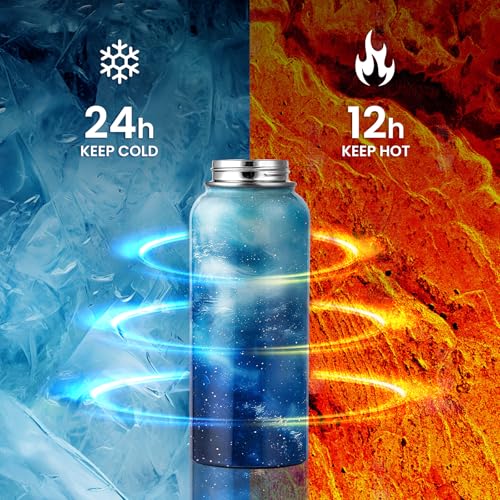 RAYMYLO Insulated Water Bottle 32 oz, Triple Wall Vacuum Stainless Steel - color: Aurora Blue, size: 32 Ounces
