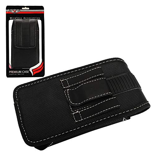 Nylon Cellphone Holster for iPhone SE (2020/2022), 11 Pro, XS/X, 8/7/6S/6, Alcatel Insight, LG Aristo 2, Galaxy S10e - Vertical Case Canvas Waist Carrying Pouch with Belt Clip/Loops, Black - size: Small