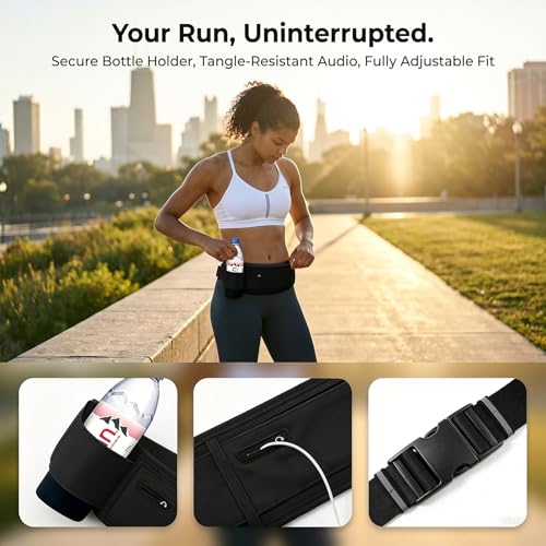 Running Hydration Belt with Water Bottle Holder, Phone Storage, Black - color: Jet Black