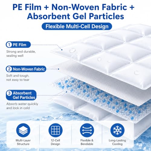 Water Activated Ice Pack Sheets, 4 Pack Reusable Self-Absorbing Freezer Packs, 12-Cell Flexible Gel Ice Packs, 11.2 x 8.3 in, for Coolers, Lunch Bags, Shipping, Cold Compress