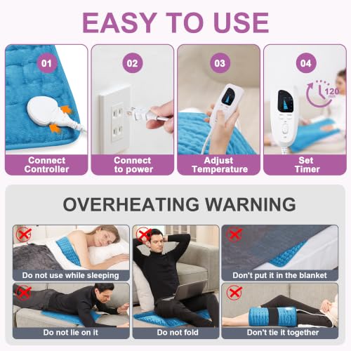 Heating Pad,Electric Heating Pad,Heating Pad for Back (Blue, 24"x20") - color: Blue, size: 24x20 Inch