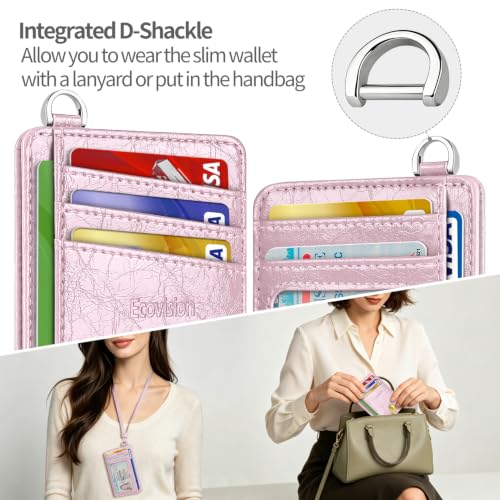Slim Minimalist Front Pocket Wallet, RFID Blocking Credit Card Holder Wallet with Integrated D-Shackle for Men Women - color: Glossy Pink