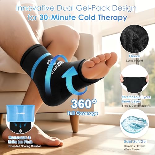 ComfiTECH Dual-Gel Ankle Foot Ice Pack Wrap with 30-Min Cooling, S, 2P - size: Small