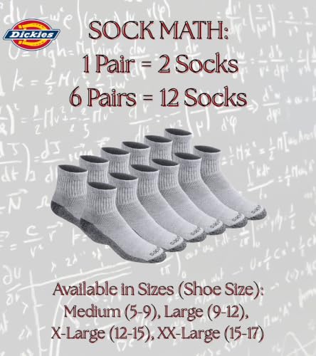 Dickies Men's Dri-Tech Moisture Control Quarter Socks, Available in M-XXL (6, 12, 18 Pairs) - color: Grey (6 Pairs), size: Medium