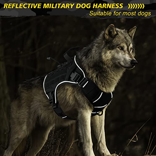 WINGOIN Black Tactical Dog Harness for Large Dogs,No Pull Dog Harness - color: Black, size: X-Large: 70-120 lbs (Chest:29-39",Neck:21-26")
