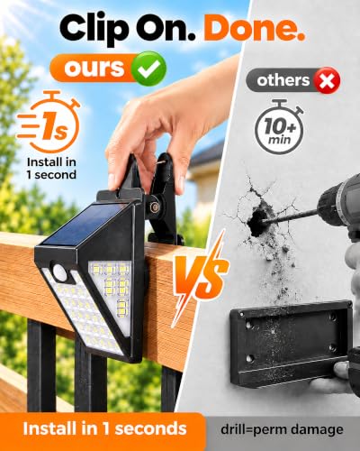 Clip on Solar Lights Outdoor, 600LM Motion Sensor Fence Lights - color: Black